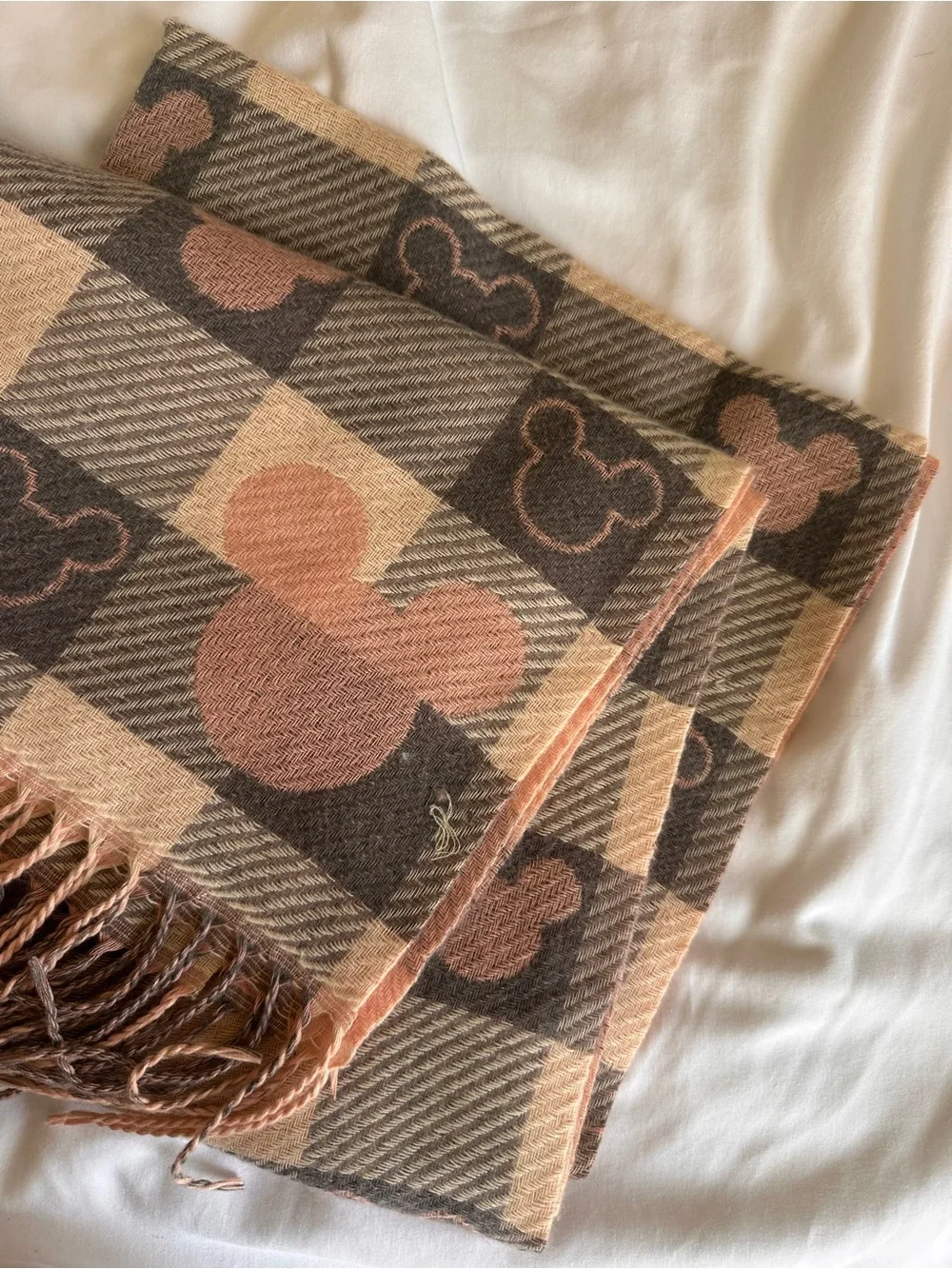 Checkerboard Fringe Scarf in Brown & Tan